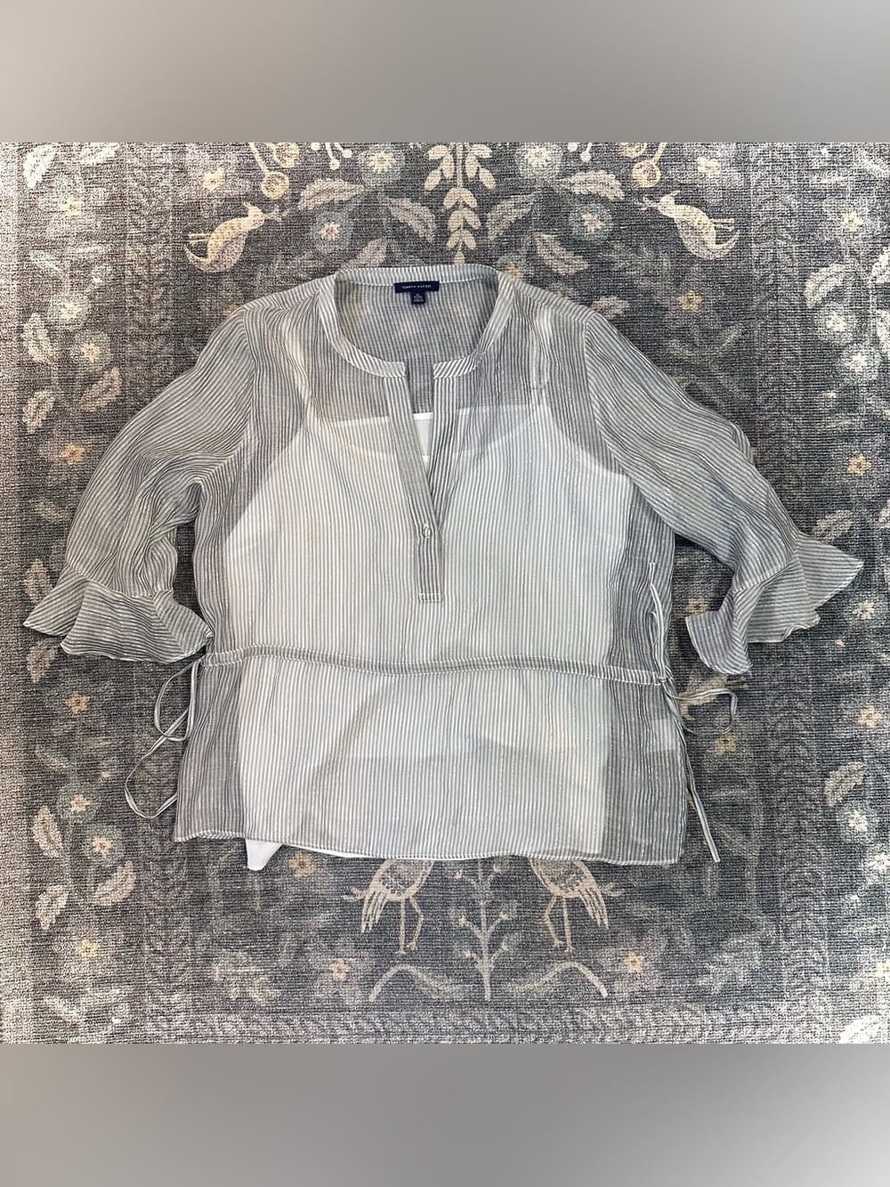 Tommy Hilfiger Sheer Gray Metallic Overlay Top XL